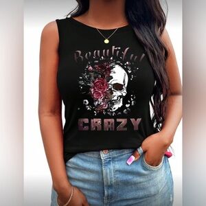 SHEIN LUNE Plus Size Loose Skull Head And Letter Print Tank Top For Summer 3XL